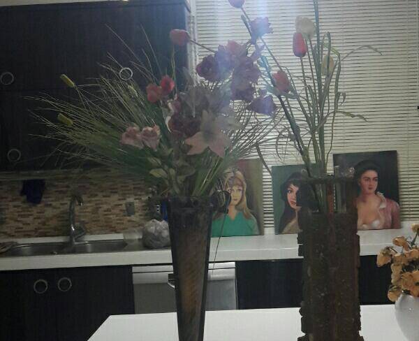 دو گلدان با گل
