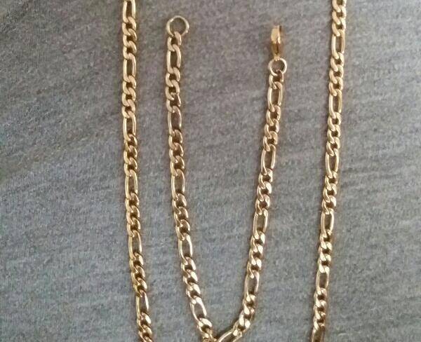 گردنبند و دستبند ست استیل طلایی