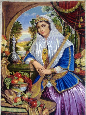 تابلو فرش نفیس-نقش فخر الزمان با سبد میوه