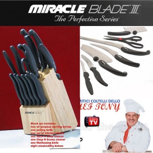 چاقوهای آشپزخانه سری کامل میراکل بلید 3 با پایه چوبی 16 پارچه