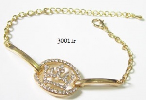 خرید اینترنتی دستبند طلایی طرح تاج نگین دار تیتانیومی