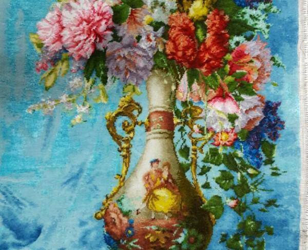 تابلو فرش دست باف گلدان فرانسوی