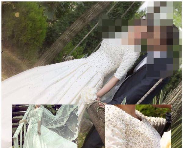 لباس عروس مروارید و سنگکاری شده