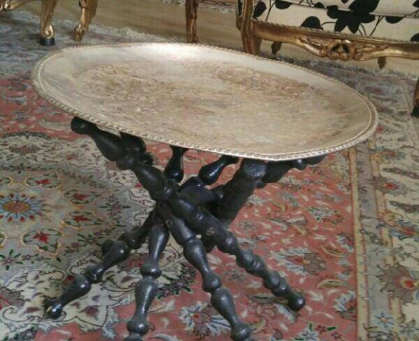 میز پایه چوبی با سینی سیلور خارجی